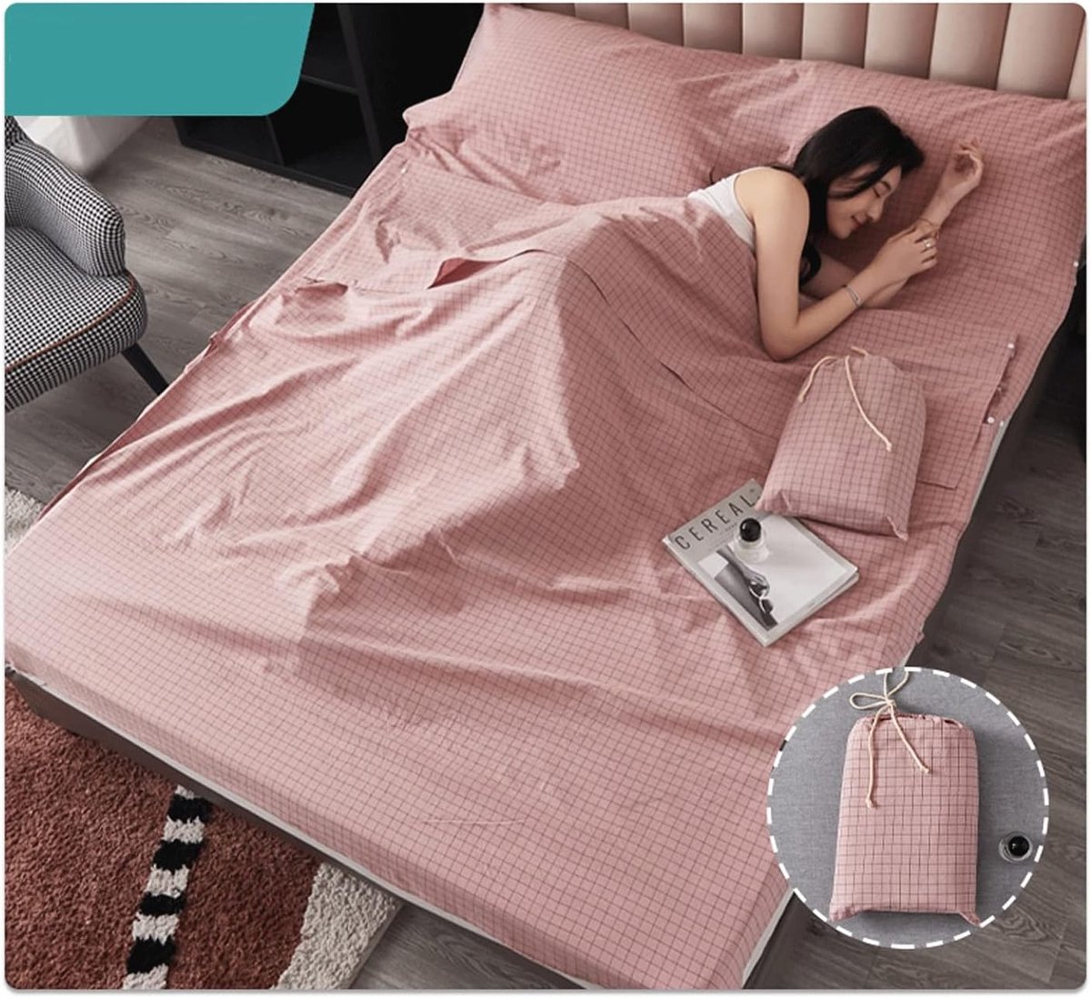 Slaapzak Liner - Reislaken Katoen - Comfortabel Slapen - Ademend Zacht Materiaal - 160x210cm - Roze
