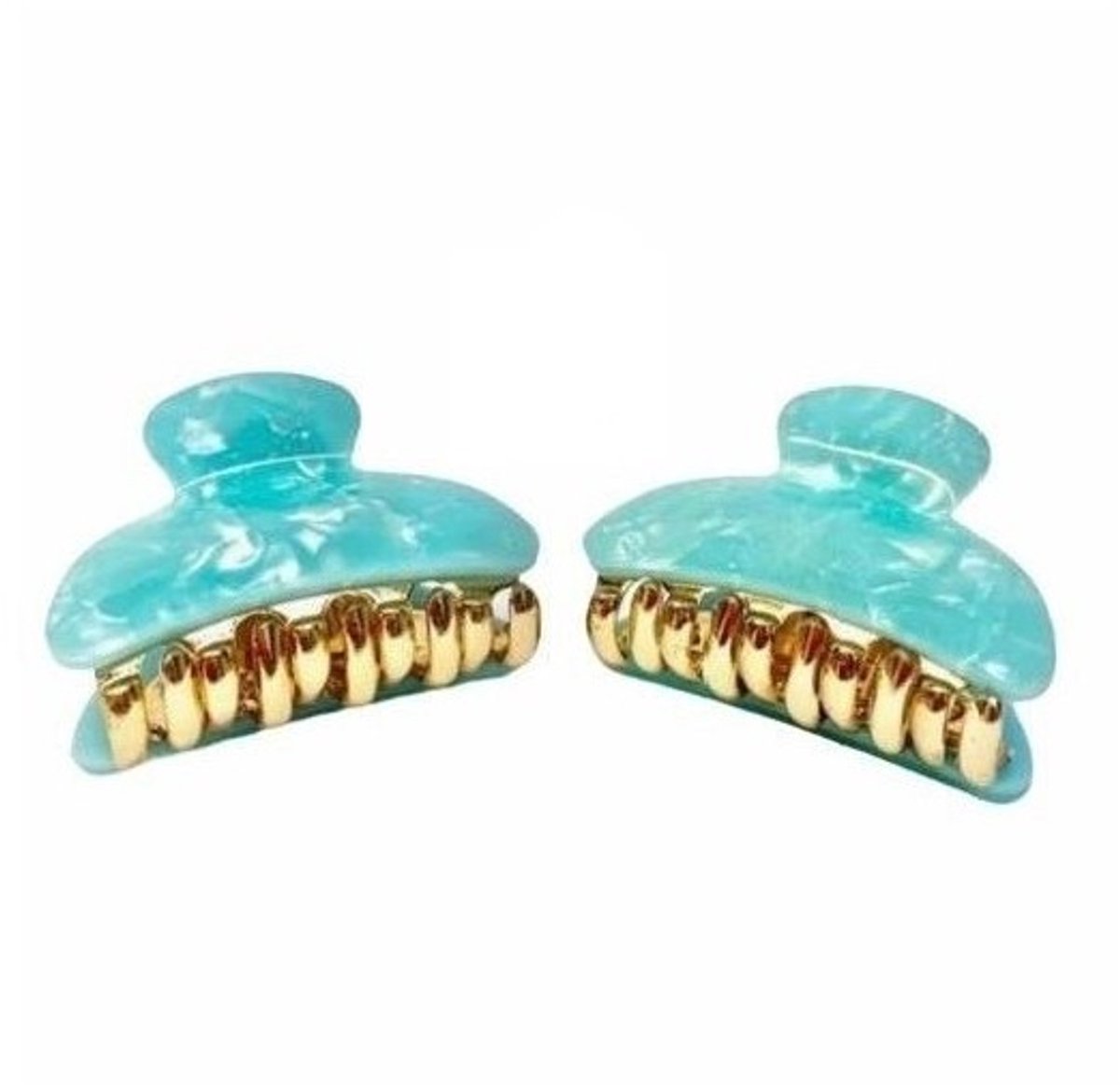 Kleine Haarklemmen - Haarclip - Marmerlook - Aqua Blauw - Set 2 Stuks