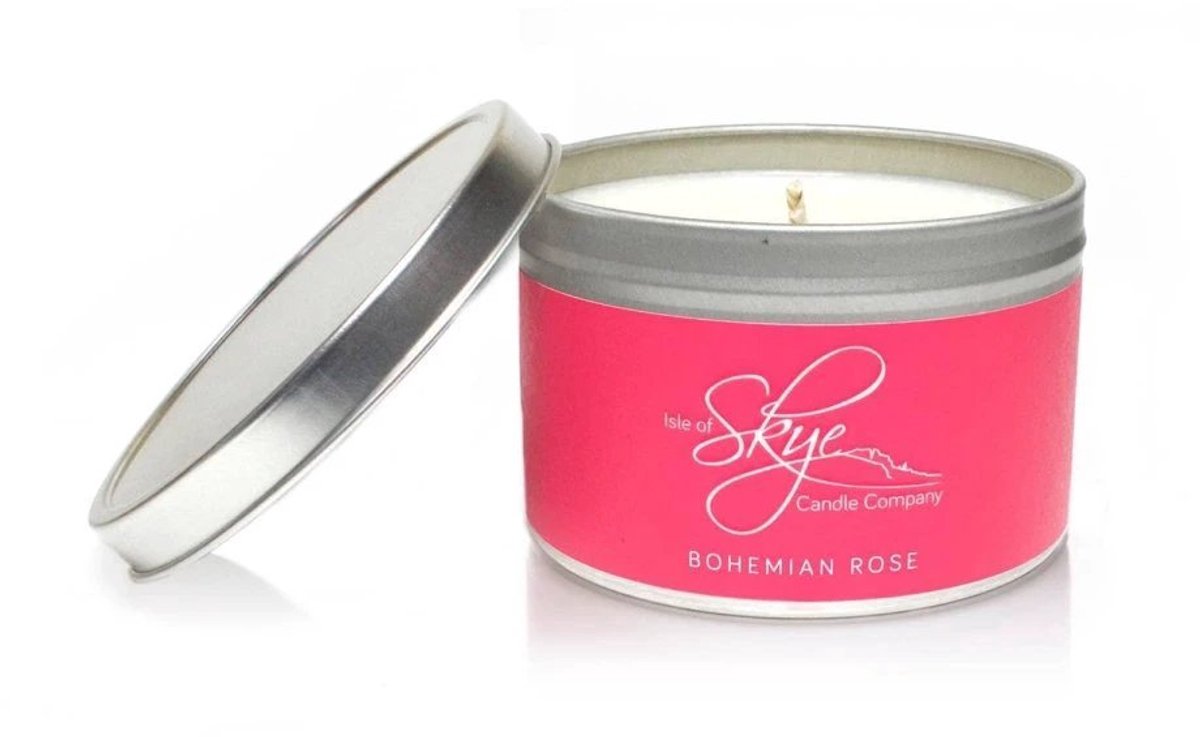Geurkaars Roos Blikje - 30 uur - Sojawas - Isle of Skye Candle