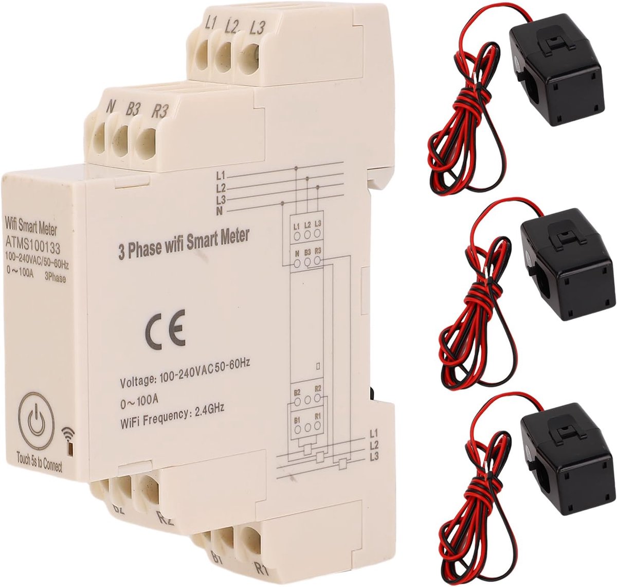 Slimme Energiemeter - Wifi Stroommeter - Realtime Monitoring - Driefase Meting - 11 x 9 x 9 cm