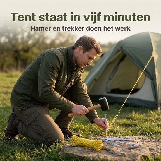 Cheqo® Camping Set - Kampeer Set - Kampeerset - Camping Accessoires Set - Kampeer Accessoires Set - Tent Haringen Set - Haringen Set - Tent Haringen - Haringtrekker - Rubberen Hamer Camping - Scheerlijnen van Cheqo — afbeelding 4