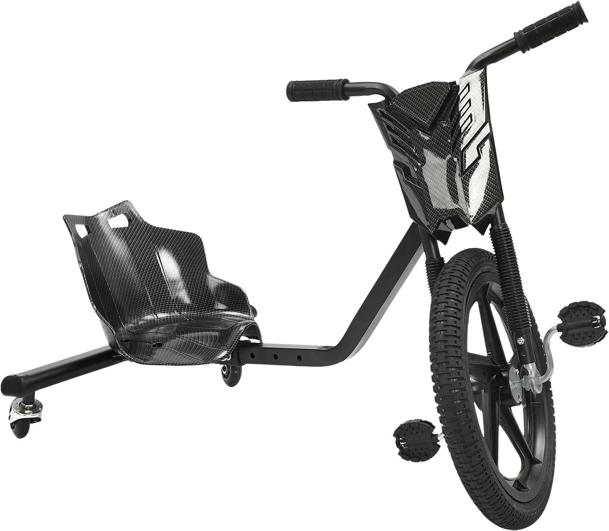 Drift Cart - Kinderscooter Driewieler - Buitenspelen - 100 kg Draagvermogen - 16 inch Voorwiel - Koolstofvezel Zwart
