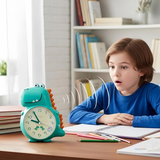 Kinderwekker Dinosaurus - Schattige Klok - Ochtend Routine - Praatfunctie - 19 cm breed - Groen — afbeelding 2