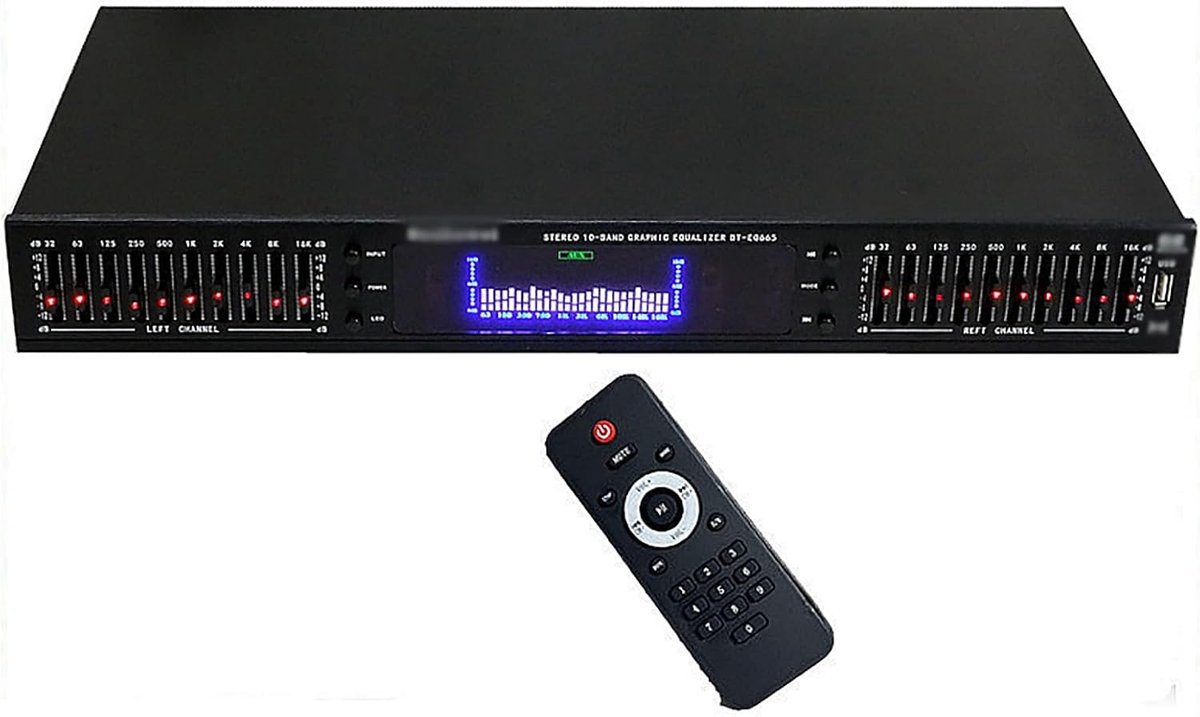 Audio Equalizer - Geluidsregelaar - Studio Geluid - 20 Band Precisie - 43 x 21 x 6 cm - Zwart