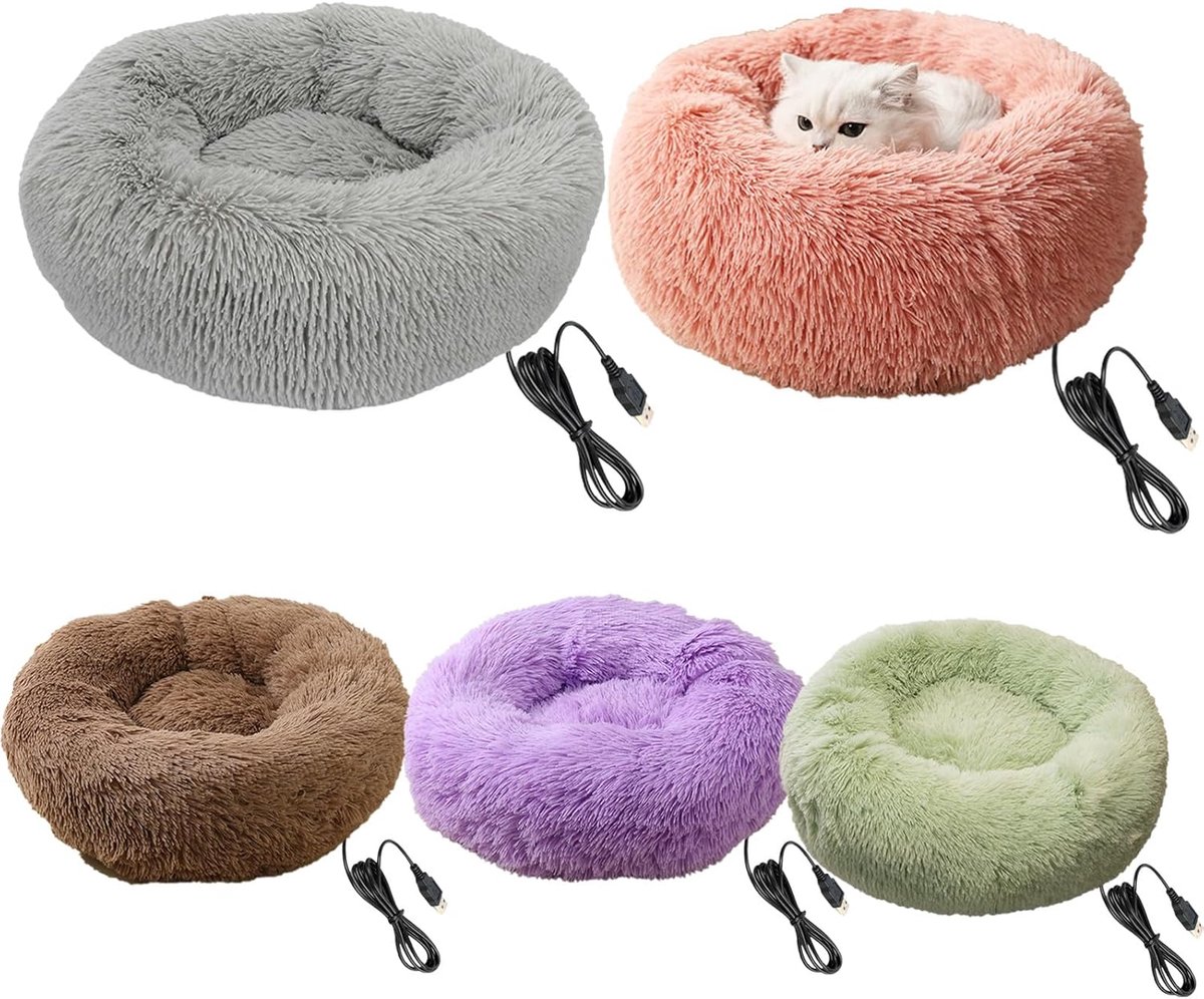 Verwarmd Hondenbed - Huisdier Warmtekussen - Winter Comfort - USB Verwarming - 40 cm Diameter - Grijs