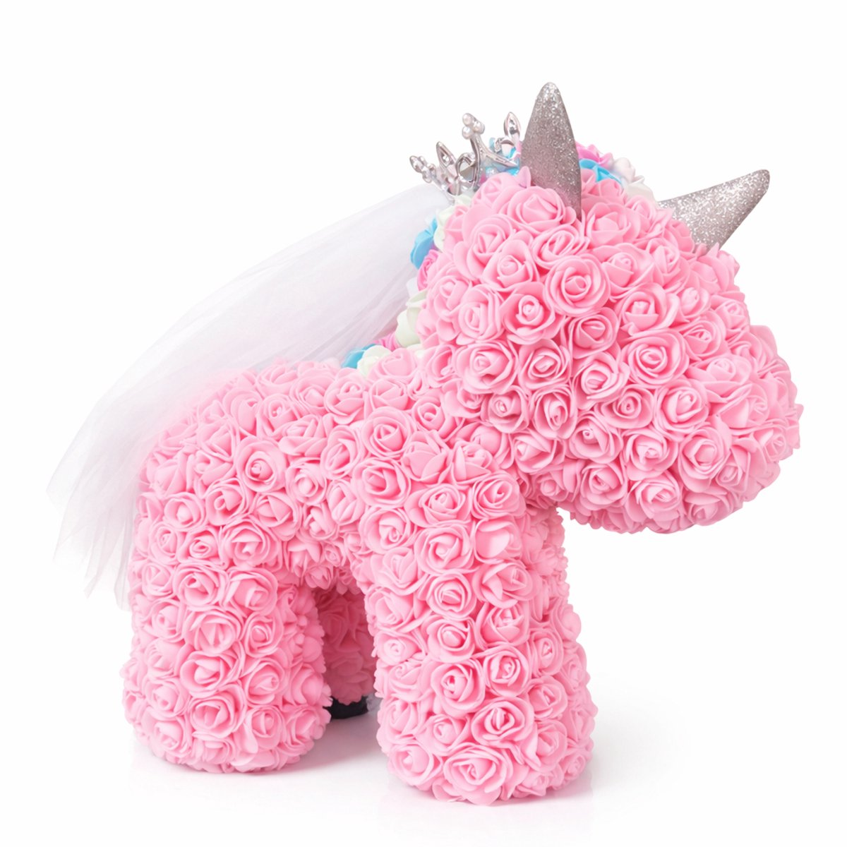 La Roselle Amsterdam Rozen Unicorn – Handgemaakte Roze Rozenbeer Eenhoorn met Kroon & Sluier LA ROSELLE AMSTERDAM Roos