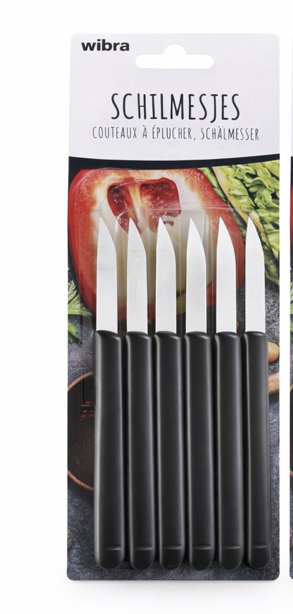 Praktische en scherpe schilmesjes voor dagelijks gebruik in de keuken. Deze set bestaat uit 2 verpakkingen van elk 3 messen (totaal 6 stuks). Ideaal voor het schillen en snijden van groenten en fruit.