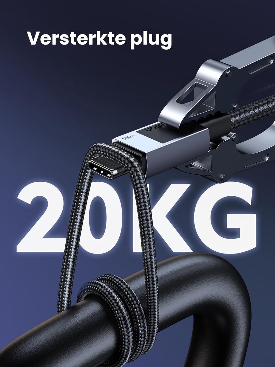 UGREEN 100W USB C-kabel 3m PD 3.0 snellaadkabel USB C naar USB C 5A/20V voor iPhone 15, MacBook, iPad, Galaxy S24, Pixel - Afbeelding 5
