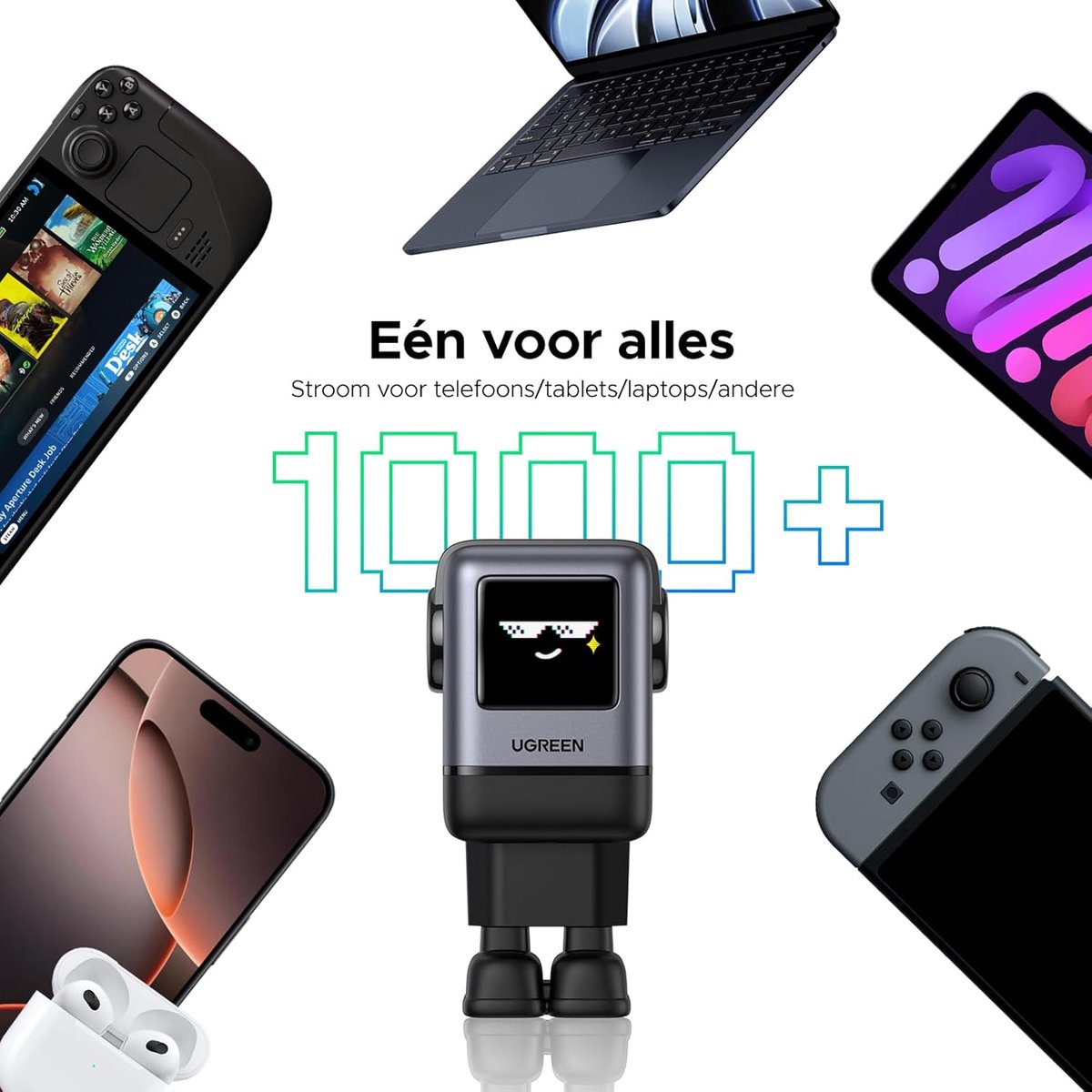 UGREEN 100W USB C Snellader 4-poorts GaN USB-C Adapter LED Display MacBook iPhone iPad Galaxy Steam Deck - Afbeelding 5