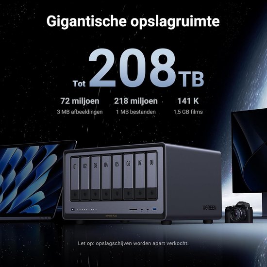 UGREEN NASync DXP8800 Plus 8-Bay Desktop NAS, Intel i5 1235u 10-Core CPU, 8GB DDR5 RAM, 128GB SSD, 2 * 10GbE, 2 * M.2 NVMe-aansluitingen, 8K HDMI, 2 * TBT4, Network Attached Storage (schijfloos) van Merkloos — afbeelding 4