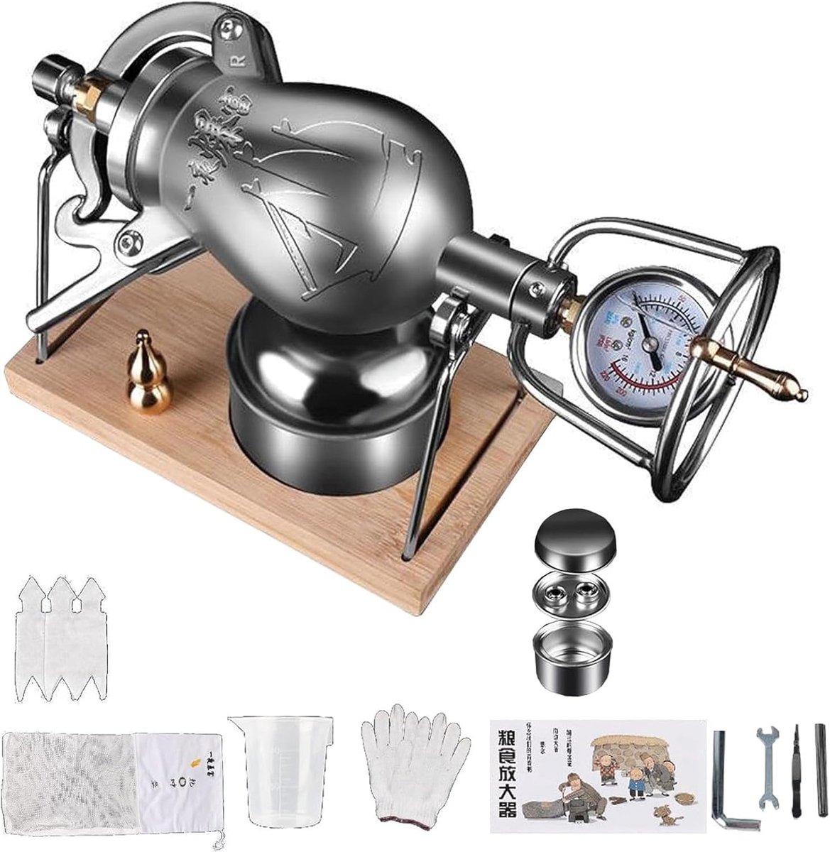 Popcorn Machine - Hand Popper - Thuis Feesten - Hogedruk Maker - 200ml Capaciteit - Zilver
