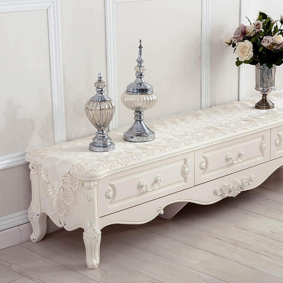 Tafel Runner - Decoratieve Runner - Eettafel Aankleden - Lace Rand Detail - 40x120 CM - Beige