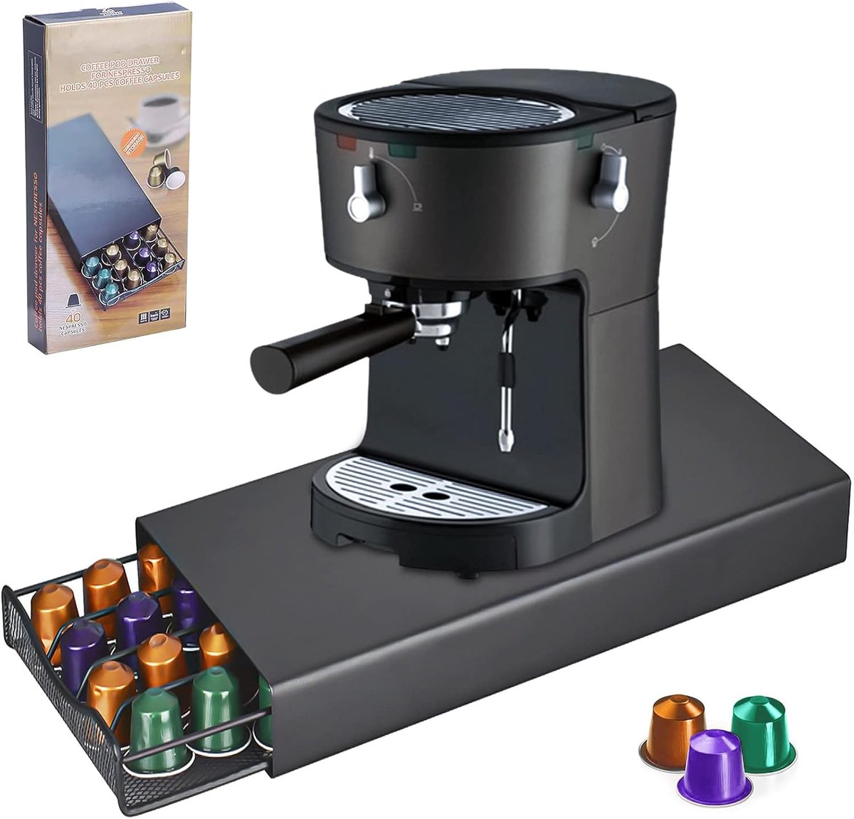 Capsulehouder - Opslag Lade - Koffie Aroma - Ruimtebesparend Ontwerp - 40 Capsules - Zilver