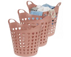Excellent Houseware Flexibele wasmand - 3x - oud roze - 26 liter - kunststof - 40 x 41 cm