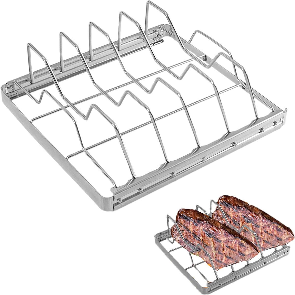 Grillrooster RVS - Buiten Koken - Barbecue Accessoire - Roterend Groefontwerp - 24 x 22 x 8 cm