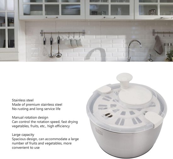 Slacentrifuge Roestvrijstaal - Groente Droger - Keuken Gebruik - Grote Capaciteit - 25x15x20cm — afbeelding 5