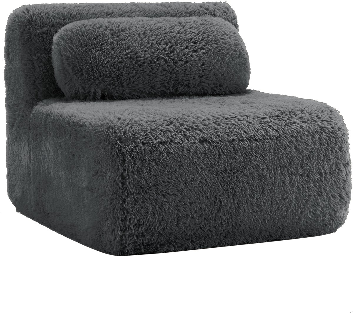 Wishdor Zitbank - 1-zits armless sofa met kussen - Zacht plush design - Voor woonkamer en leeshoek - Grijs - 102 x 104 x 73 cm