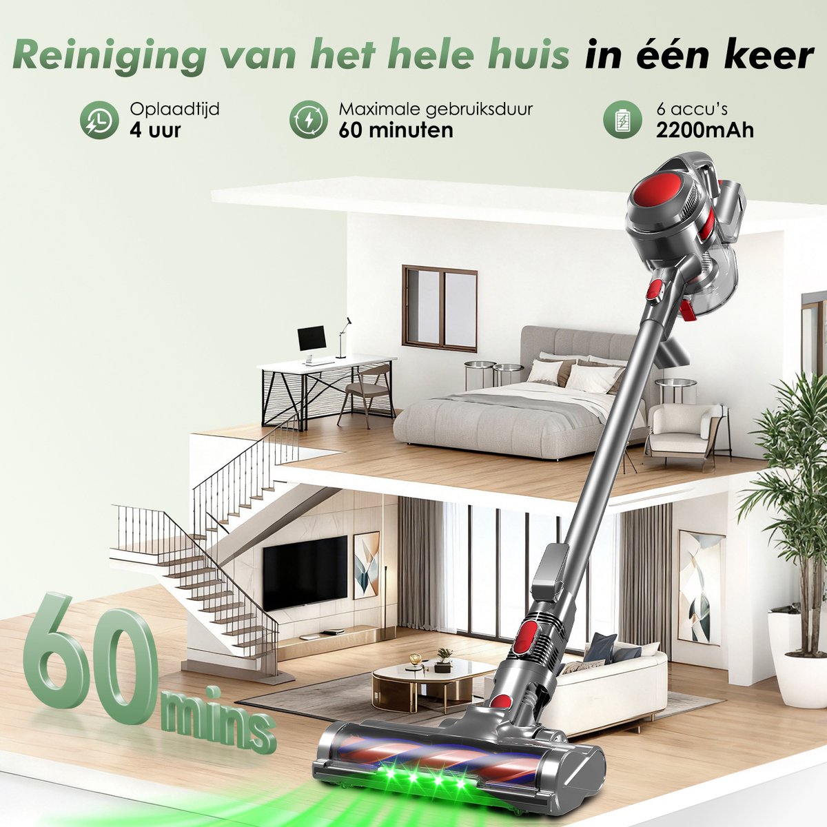 Hiaonyx Steelstofzuiger Draadloos 30000pa met LED - afbeelding 2