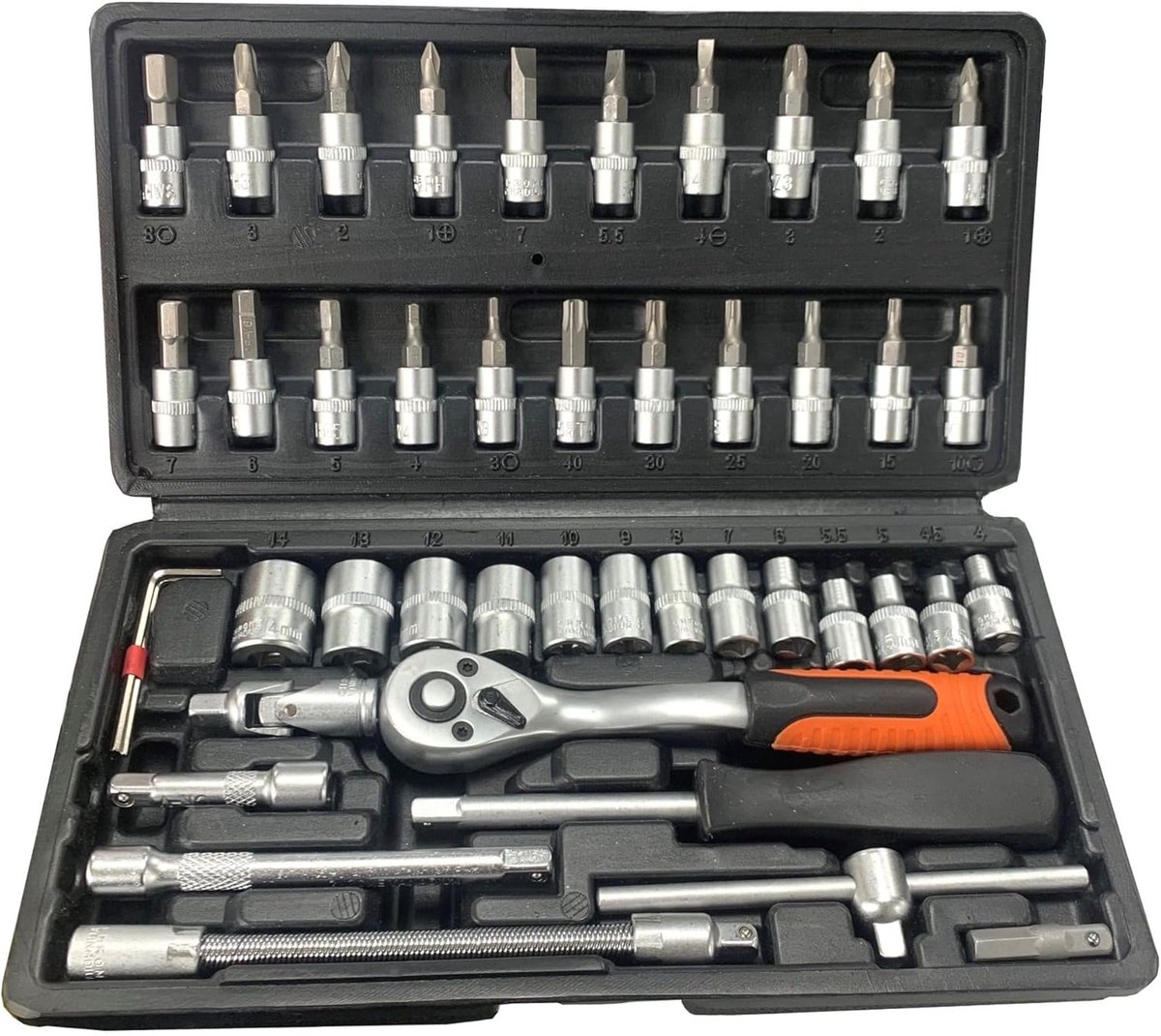 Doppenset Metrische Bits - Gereedschapset Handmatig - Klus Klussen - Chroom Vanadium Staal - 24x4.5x12cm - Zilver