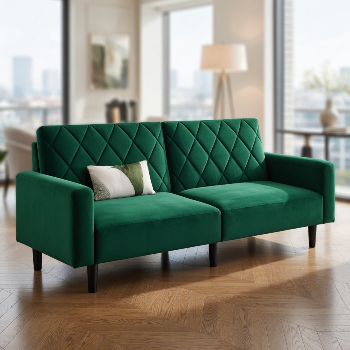 Luxe 2-Zitsbank Fluweel Groen – Inklapbare Slaapbank met 3-Standen Rugleuning – Compacte Loveseat voor Woonkamer en Slaapkamer – Comfortabele Sofa voor Kleine Ruimtes House&Garden