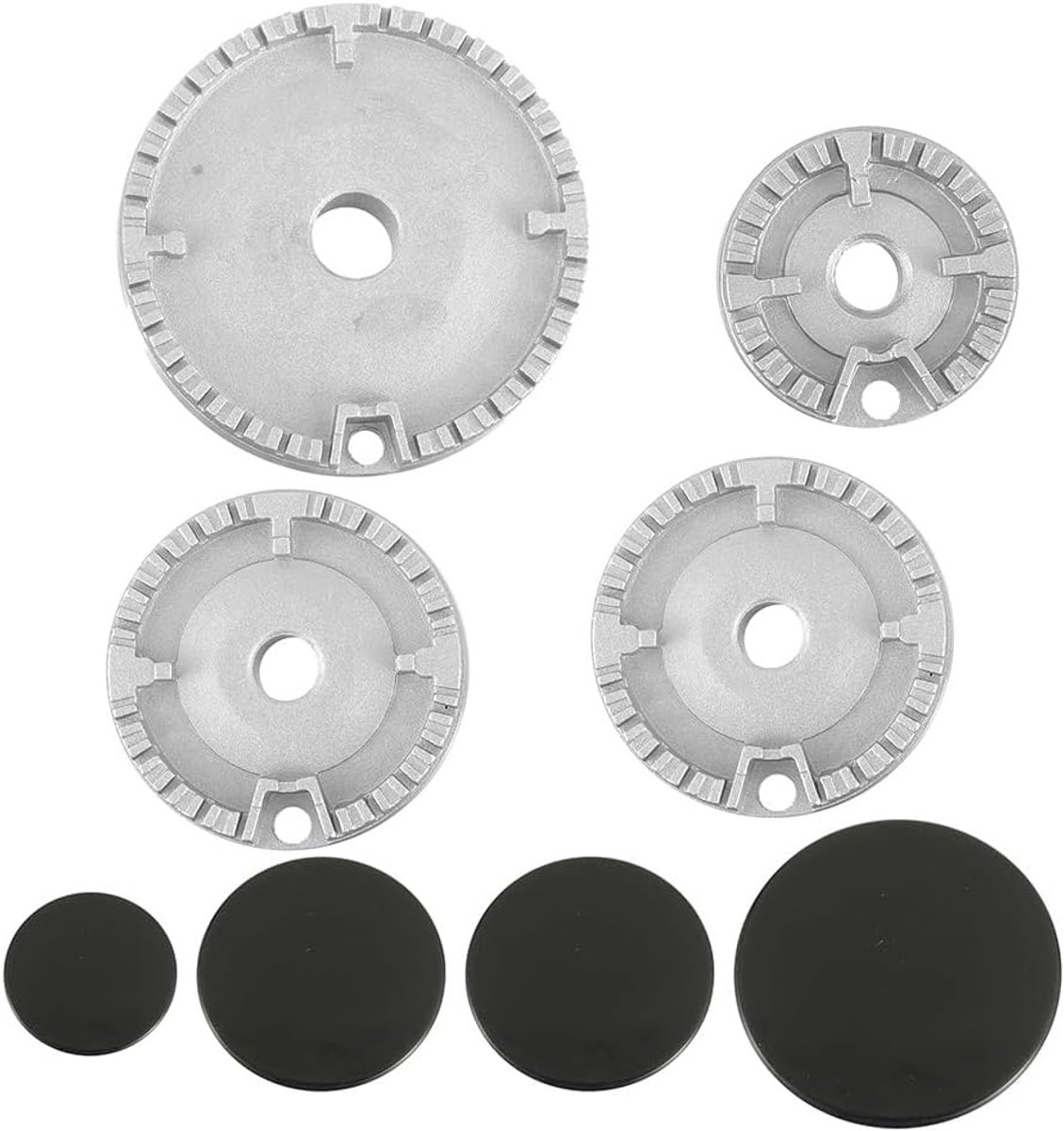 Fornuis Kap Set - Brander Kroon - Gas Koken - Past op de Meeste - 8 Stuks - Zilver Zwart