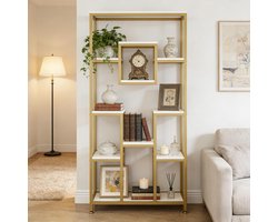 Boekenkast - 5-Laags - Geometrisch Goud Rek - Open Display - Metaal - Goud