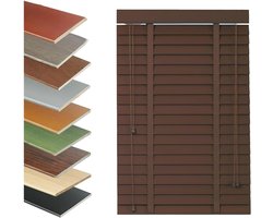 Houten Jaloezieën - Horizontale Raambekleding - Zonwering Binnen - Natuurlijke Textuur - 50mm Lamellen - Notenbruin