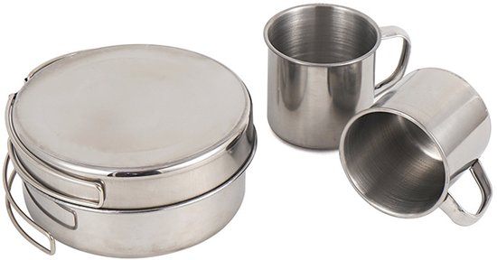 Camping Kookgerei Set met 8 Stuks RVS Pannen en Borden voor Outdoor Activiteiten - Kookgerei - Lichtgewicht - voor kamperen, outdoor, wandelen, picknick, BBQ van Camping — afbeelding 4