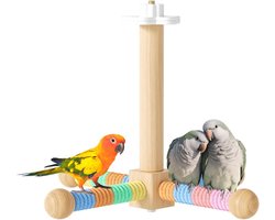 Houten Zitstang - Vogel Speelgoed - Poten Schuren - Roterende Wielen - 21.5 cm - Kleurrijk