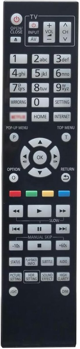 Afstandsbediening - Afstandsbediening voor speler - Blu-Ray bedienen - Ergonomisch ontwerp - 19 cm lengte - Zwart
