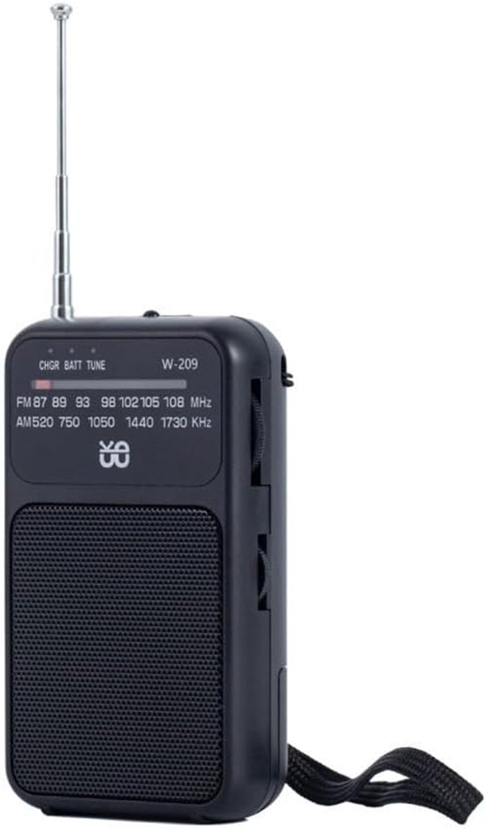 Draagbare Radio - Kleine Ontvanger - Outdoor Activiteiten - Dual Power Opties - 11 cm Compact - Zwart