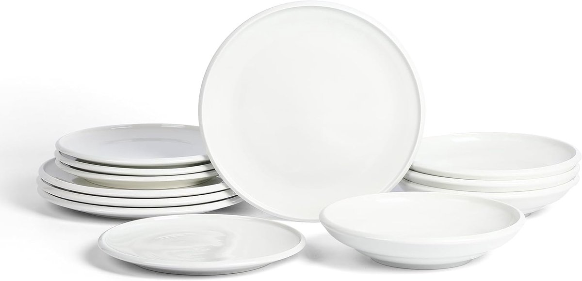 Diner Servies - Servies Set - Dagelijks Gebruik - Handgemaakte Uitstraling - 12 Delig - Wit