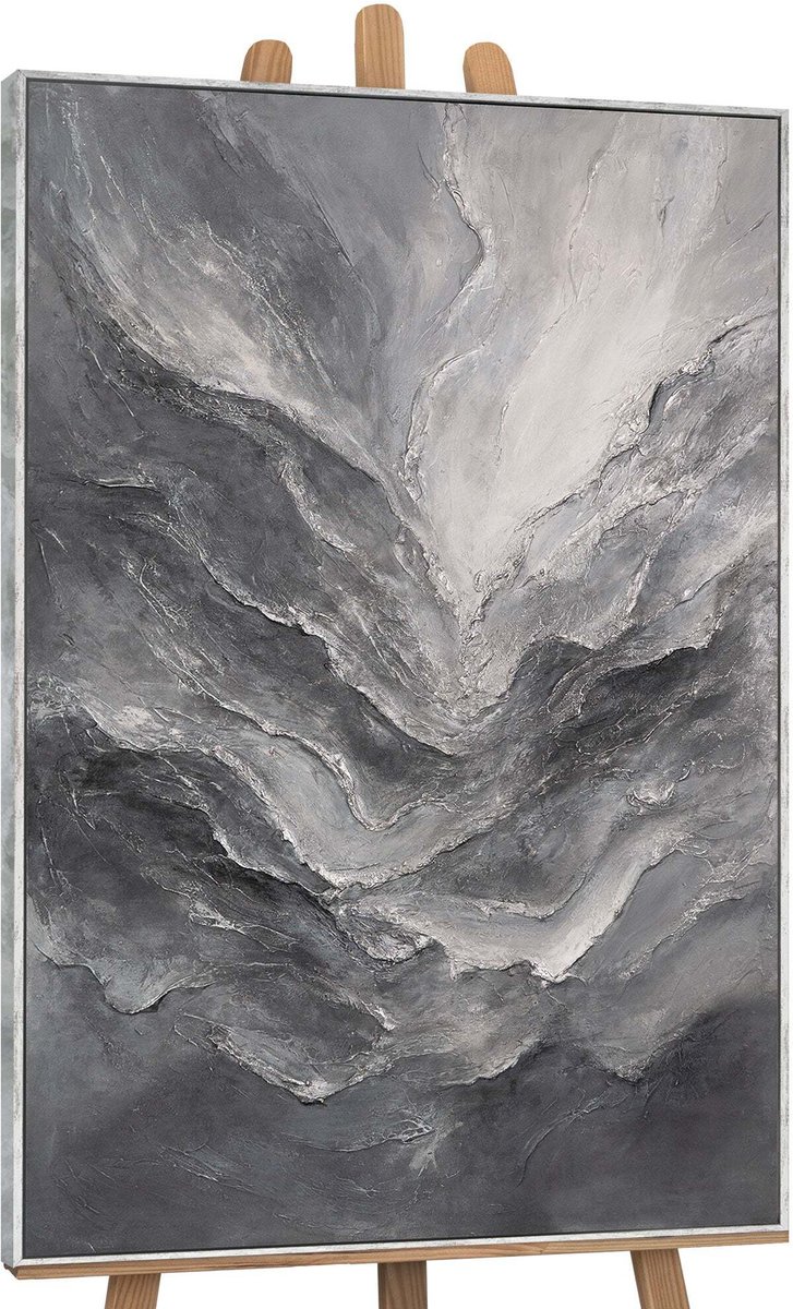 YS Canvas schilderij handgeschilderd memory of rocks abstract – YS-Art Gallery – Luxe wanddecoratie voor woonkamer – Modern schilderij voor slaapkamer en hal Grey