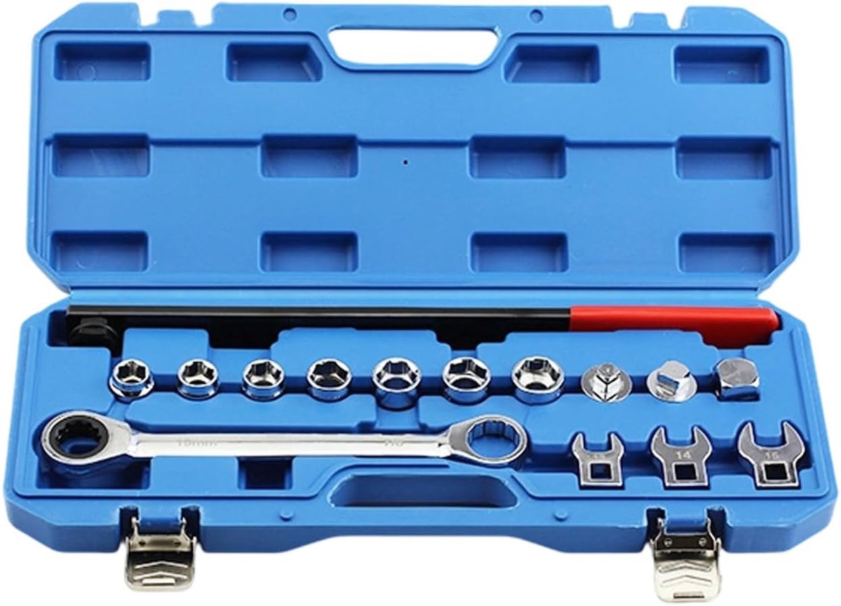 Autogereedschap Set - Spanrol Gereedschap - Motoronderhoud - 15 Delig Ratel Systeem - 13-19mm