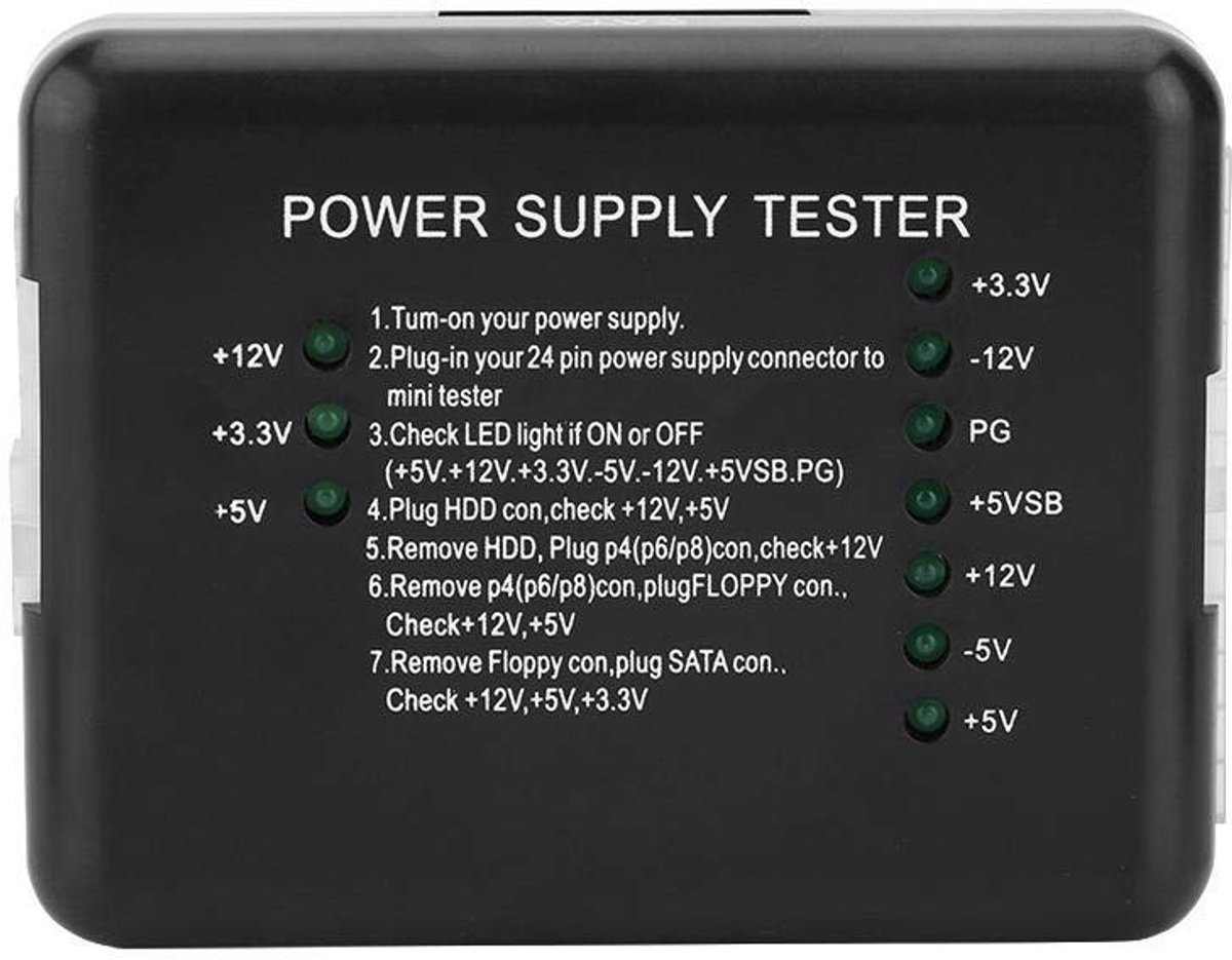 Allecto - Power Tester - ATX SATA HDD - 20/24 Pole - Floppy - Zwart - Hardware Testapparaat - Geschikt voor PC - Zwart Model