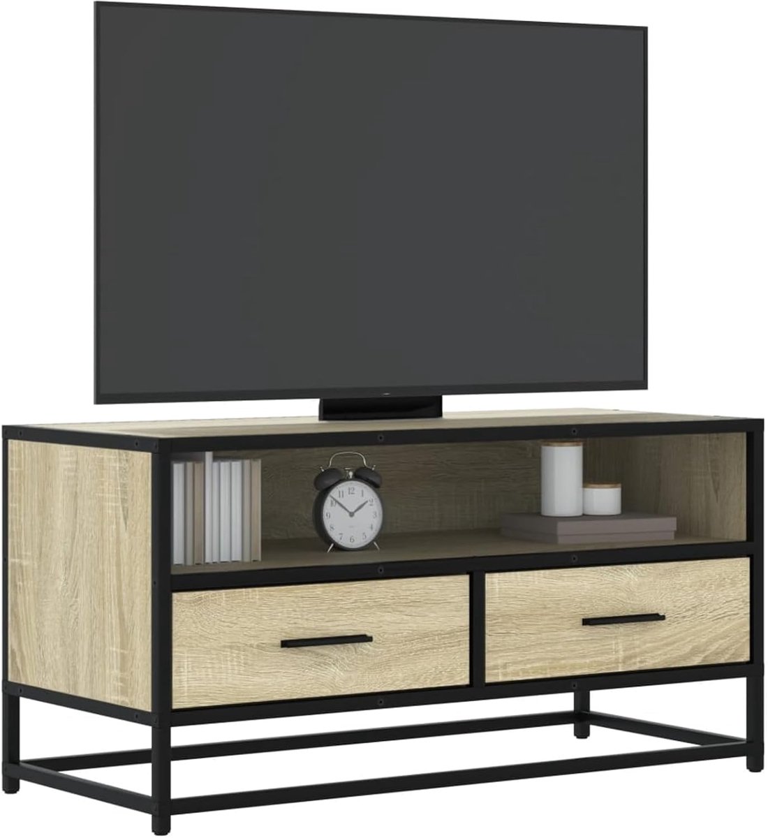Tv-meubel - Woonkamermeubel - Entertainment - Metaal en hout - 80 cm breed - Sonoma-eiken