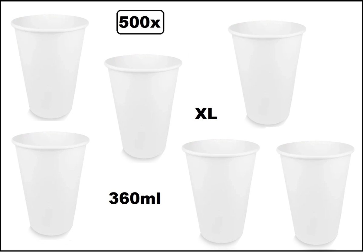 500x Koffie beker karton wit 360ml - XL beker - Next generation Roer staafjes koffie limonade beker melk suiker hout festival thema feest verjaardag werk lepel