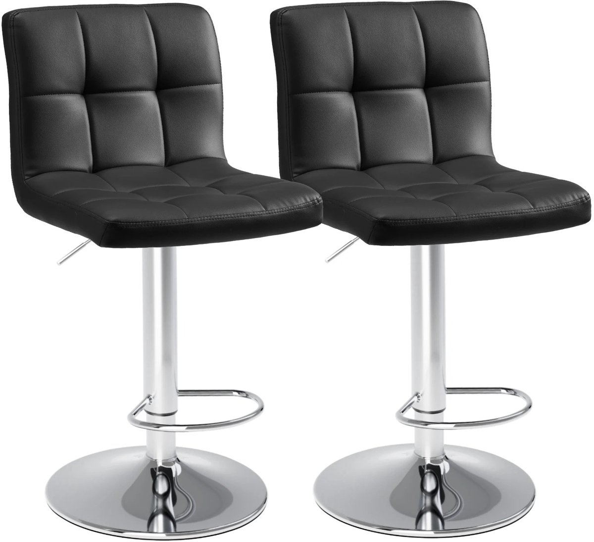 Archi Barkrukken Set Van 2 – Stoelen - Barkrukken met rugleuning – 360° Draaibaar - Voetensteun – Zwart – Industrieel Design