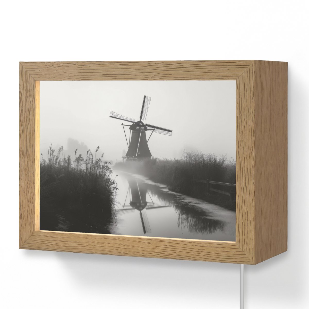 Wandlamp 20x15 cm - Oplaadbaar - Molen - Weerspiegeling - Landschap - Water - Wandlampen b
