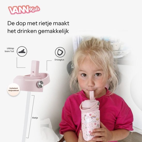 VANN® 3-Wandige Drinkfles en Schoolbeker voor kinderen met rietje in 1 – 400 ML – RVS – Met 4 accessoires – 24 uur koud/12 uur warm – Butterfly