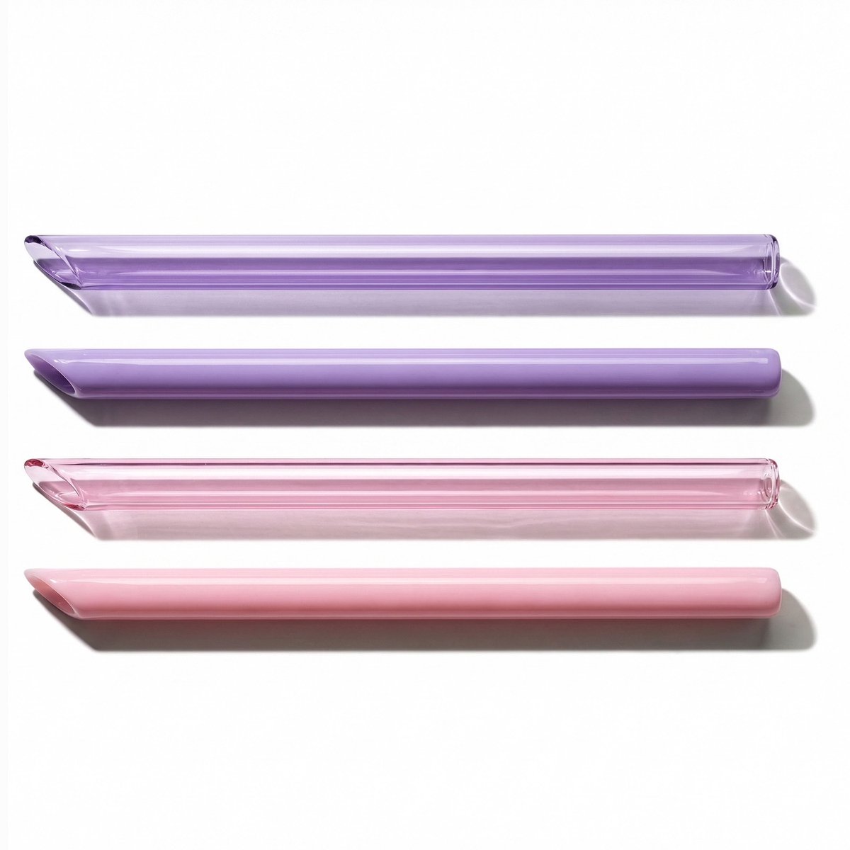 Herbruikbare Glazen Smoothie Rietjes 21 cm – Set van 4 Dikke Straws voor Milkshakes & IJsdranken – Incl. Borstel – Plasticvrij & Duurzaam – Perfect voor Thuis & Horeca – Roze/Paarse Kleuren