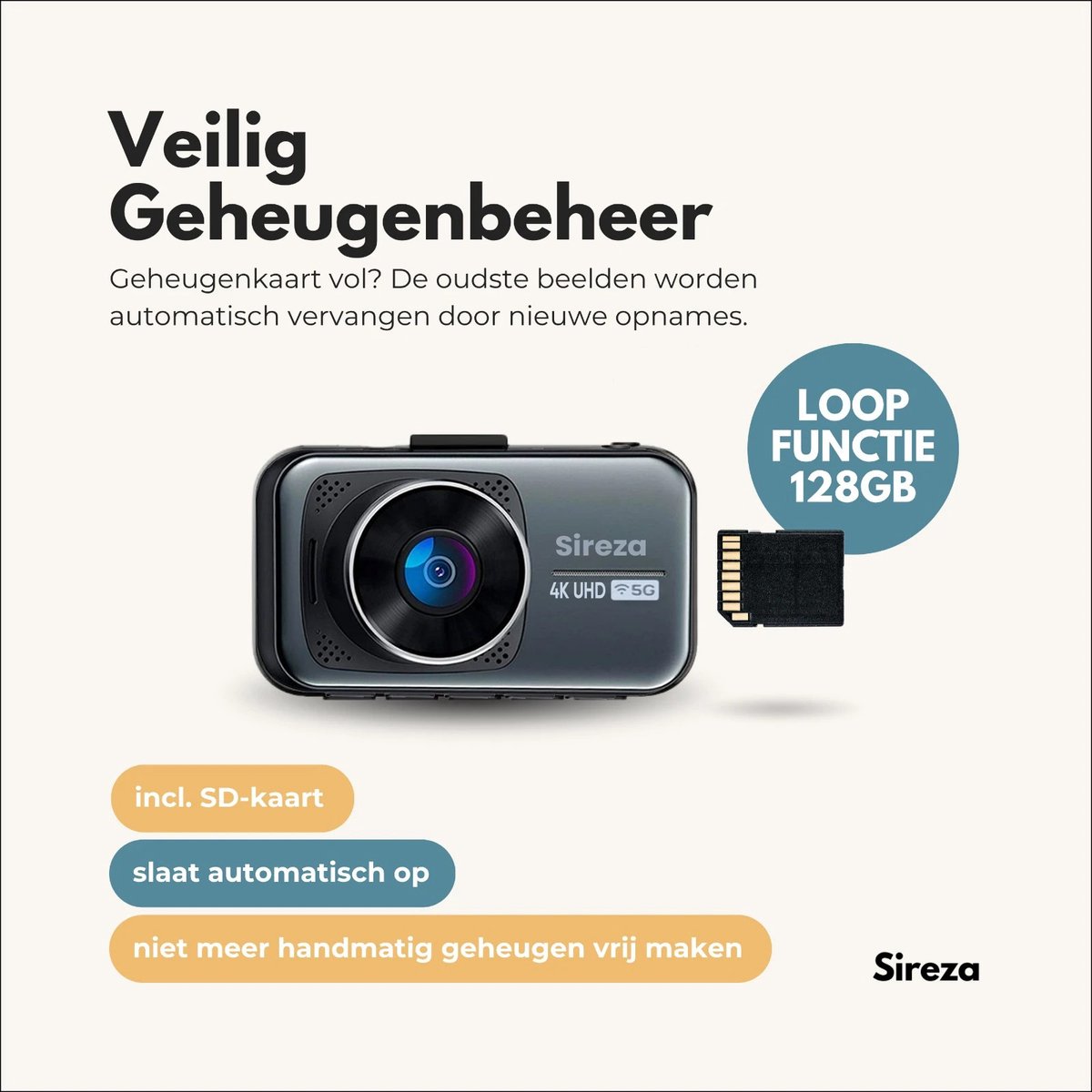 Sireza® D2 - Dashcam - Dashcam Voor Auto - Dual Dashcam - Ultra 4K & UHD - 3 inch met App - GPS live locatie + snelheid - 128GB SD Kaart - Loop Opname - G Sensor - mini koevoet - haakske usb-c oplaadkabel - NL/FR/ENG Handleiding + NL Systeem – foto 6