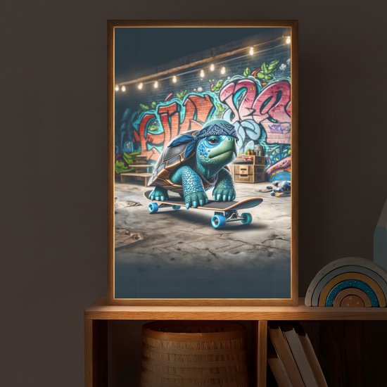 Nachtlampje 40x60 cm - Kinder lamp - Schildpad - Graffiti - Skateboard - Jongens - Tafellamp kinderkamer draadloos - Slaapkamer lampje - Bedlamp kinderen - Kinderlampje - Wandlamp babykamer - Nachtlampjes van OnlyWow — afbeelding 2