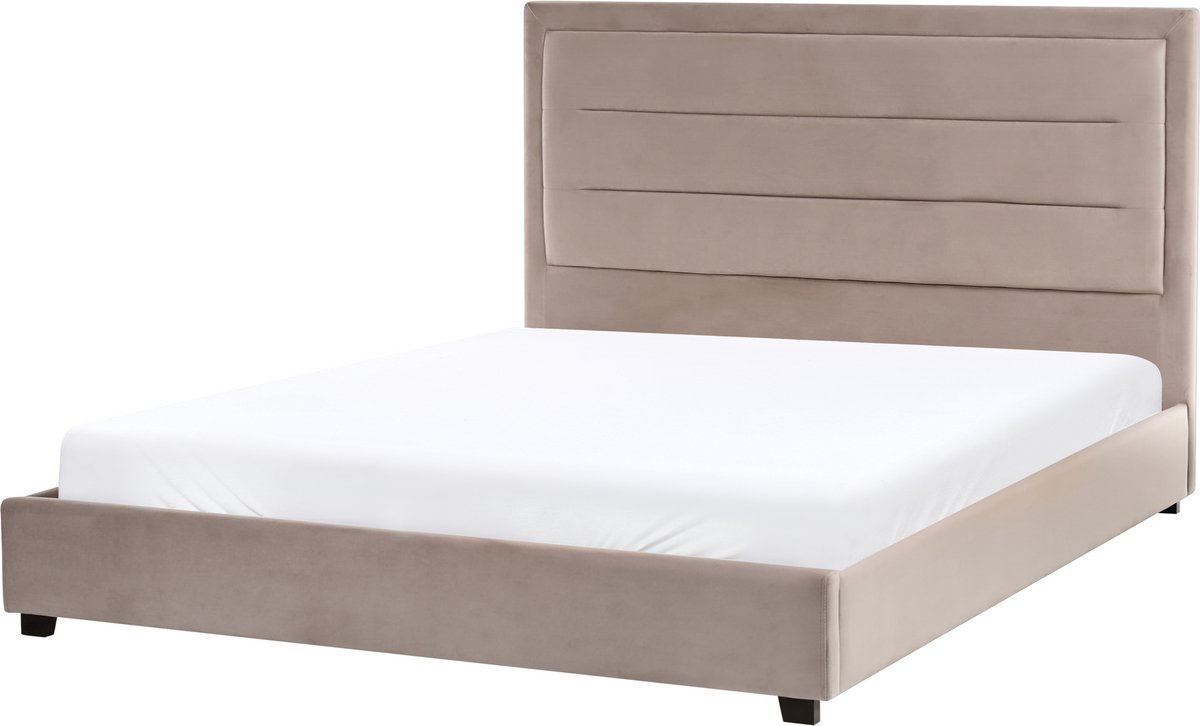 Beliani ROUEN - Waterbed - Taupe - 160 x 200 cm - Fluweel Beige