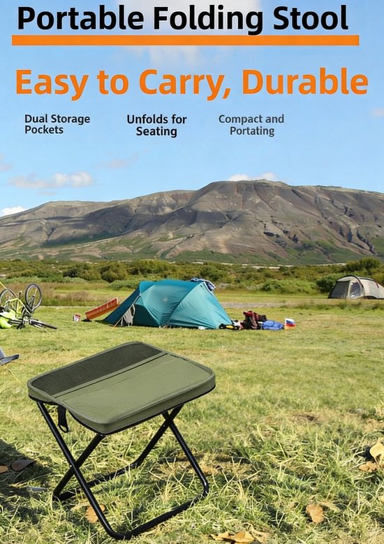 Opvouwbare Kruk Rugzak - Multifunctionele Kruk met Rugzak - Oxford Stof en Koolstofstaal - Draagbare Vouwbare Stoel - Voor Kamperen, Vissen, Wandelen, Strand, Picknick, Reizen - Measures only 31 x 14 x 5 cm when folded - Groen — afbeelding 4
