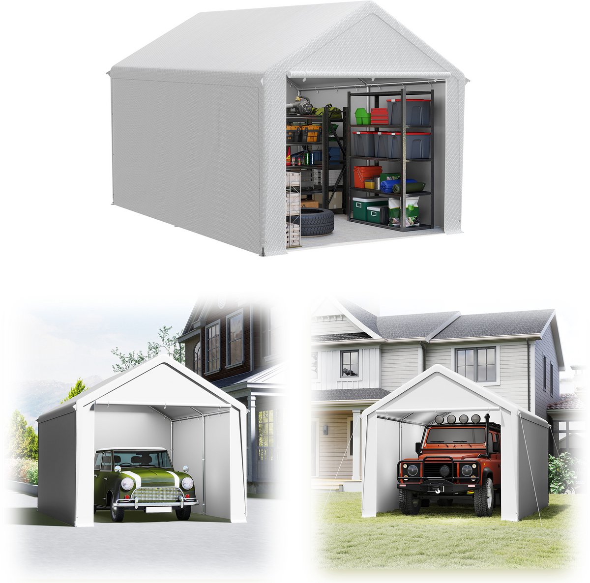 Gereedschapsschuur Gereedschapstent 3x4m (12㎡) Vouwpaviljoen UV-Bescherming Garagentent Met Zijwanden & Ventilatieopeningen Waterdicht PE Stof En Metaalframe Buiten Carport Wit NAIZY