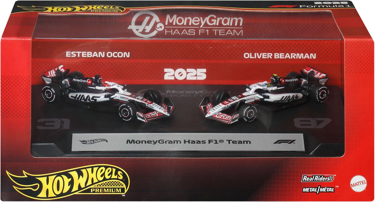 Hot Wheels Formule 1 MoneyGram Haas F1 Team Set van 2 - Esteban Ocon en Oliver Bearman raceauto's