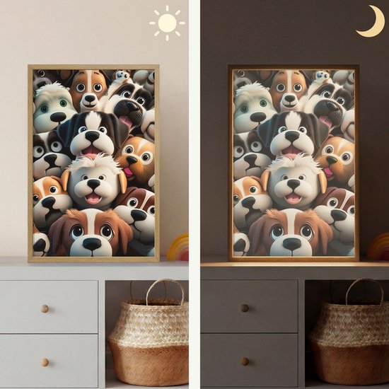 Nachtlampje 40x60 cm - Kinder lamp - Hond - Dieren - Patronen - Bruin - Meisjes - Jongens - Tafellamp kinderkamer draadloos - Slaapkamer lampje - Bedlamp kinderen - Kinderlampje - Wandlamp babykamer - Nachtlampjes van Merkloos — afbeelding 4