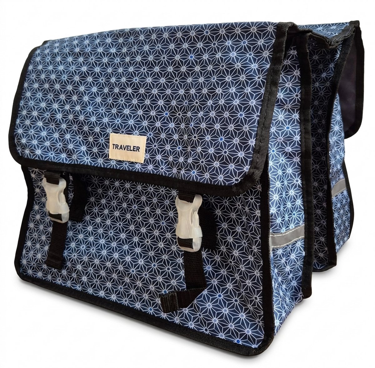 Traveler Dubbele fietstas met gekoppeld patroon blauw