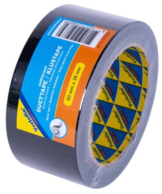 Verlofix Ducttape / Klustape, zwart, 50 mm x 25 mtr. Sterk hechtend. Zelfklevend.